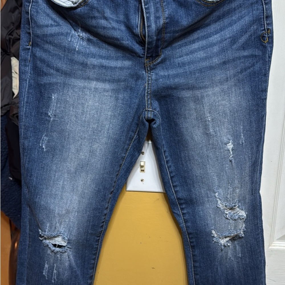 Judy Blue Relaxed Fit Mid-Rise Jeans Womens 32 Blue Stretch Distressed Zip Fly